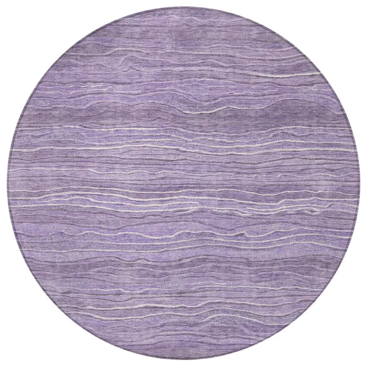 8' Purple And Lavender Round Abstract Washable Indoor Outdoor Area Rug