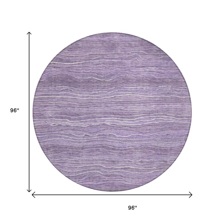 8' Purple And Lavender Round Abstract Washable Indoor Outdoor Area Rug