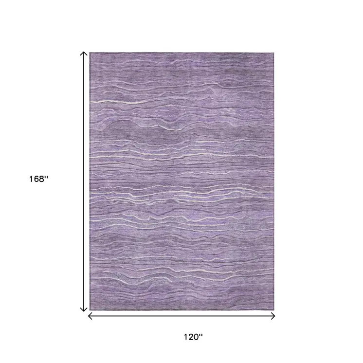 10' X 14' Purple And Lavender Abstract Washable Indoor Outdoor Area Rug