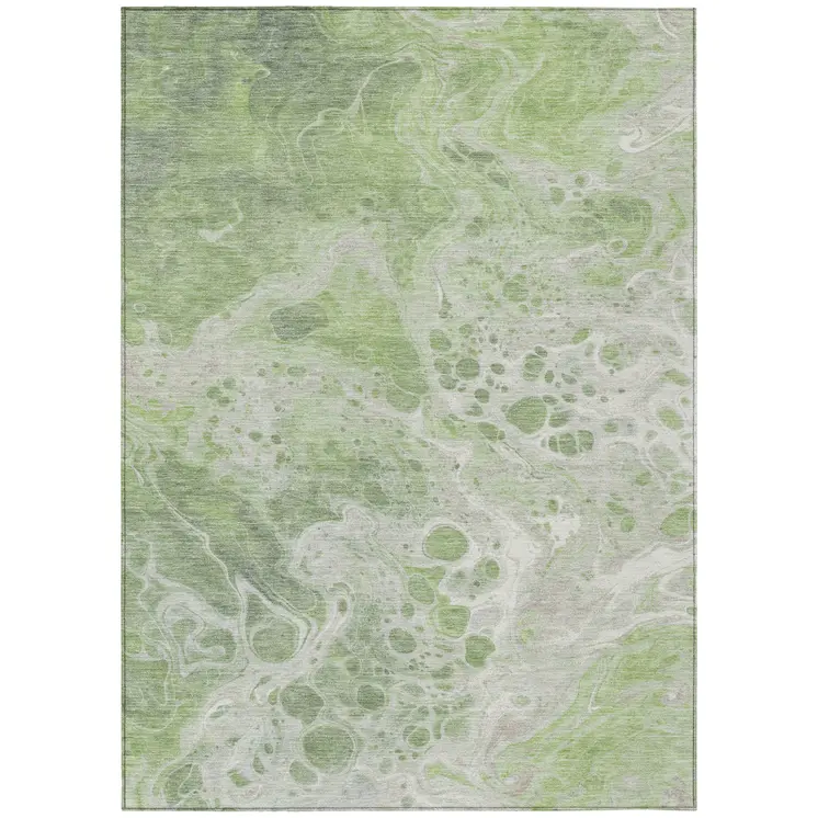 3' X 5' Artichoke Green And Ivory Abstract Washable Indoor Outdoor Area Rug