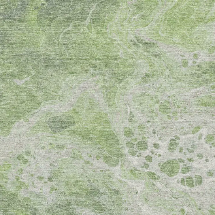 3' X 5' Artichoke Green And Ivory Abstract Washable Indoor Outdoor Area Rug