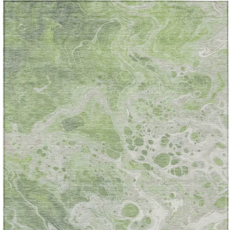 5' X 8' Artichoke Green And Ivory Abstract Washable Indoor Outdoor Area Rug