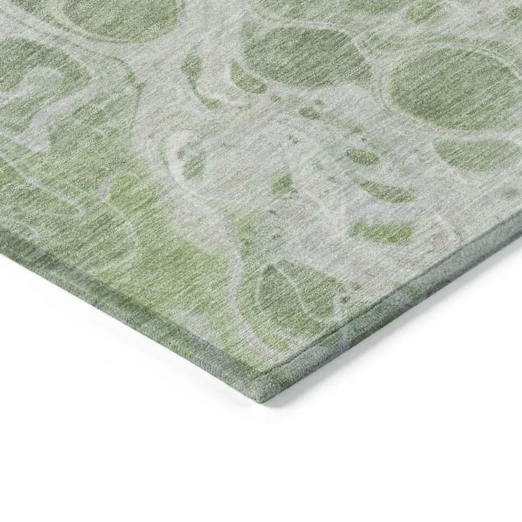 5' X 8' Artichoke Green And Ivory Abstract Washable Indoor Outdoor Area Rug