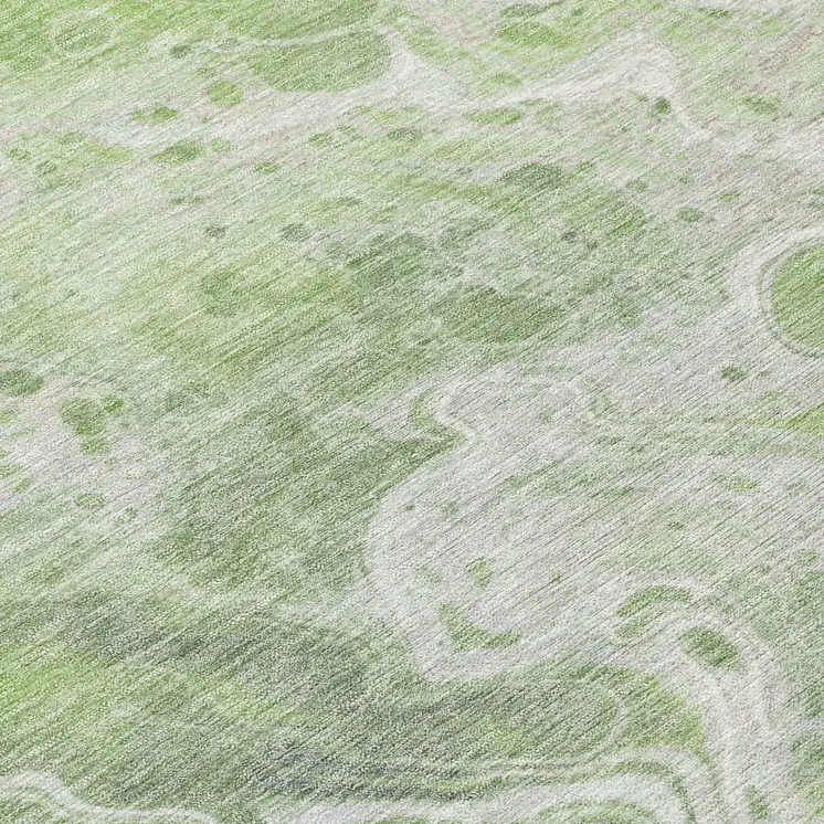 8' Artichoke Green And Ivory Round Abstract Washable Indoor Outdoor Area Rug