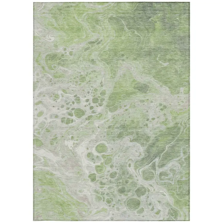 8' X 10' Artichoke Green And Ivory Abstract Washable Indoor Outdoor Area Rug