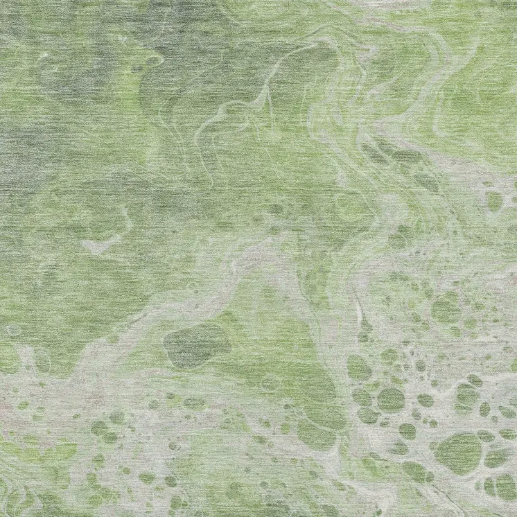9' X 12' Artichoke Green And Ivory Abstract Washable Indoor Outdoor Area Rug