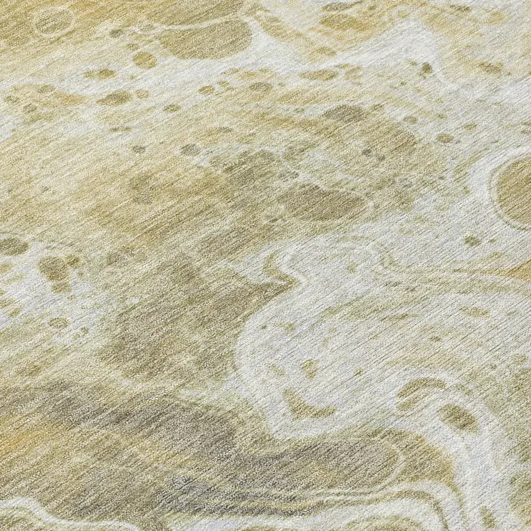 8' Gold And Ivory Round Abstract Washable Indoor Outdoor Area Rug