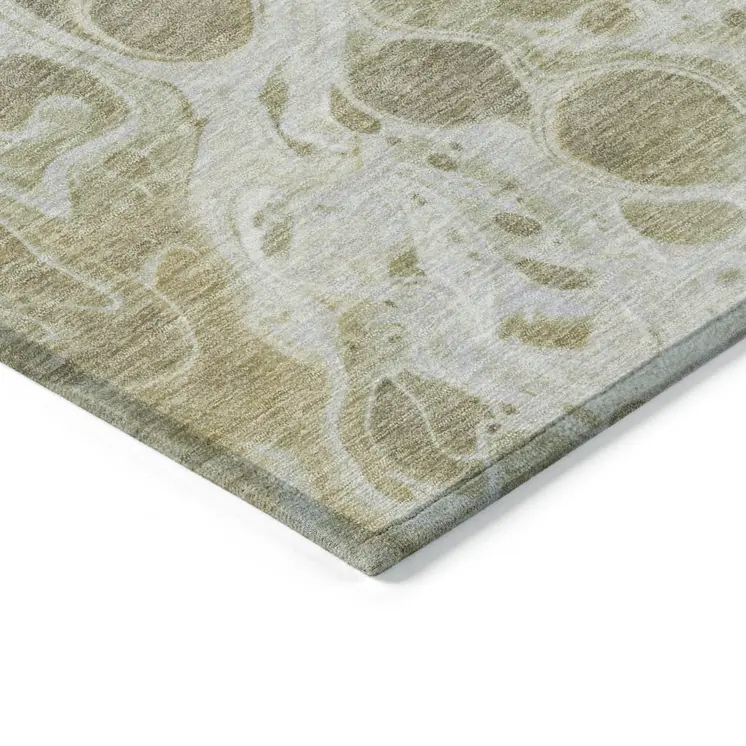 8' X 10' Gold And Ivory Abstract Washable Indoor Outdoor Area Rug