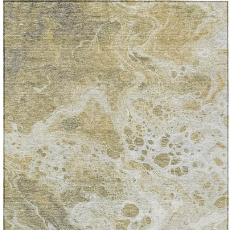 8' X 10' Gold And Ivory Abstract Washable Indoor Outdoor Area Rug