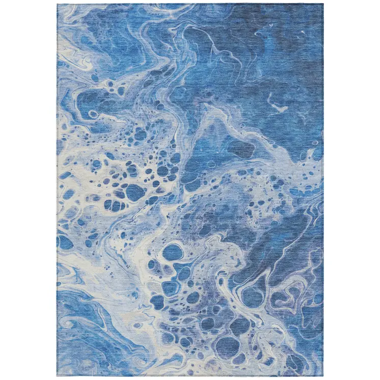 3' X 5' Navy Blue And Ivory Abstract Washable Indoor Outdoor Area Rug