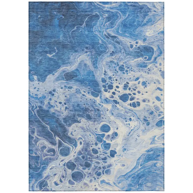 3' X 5' Navy Blue And Ivory Abstract Washable Indoor Outdoor Area Rug