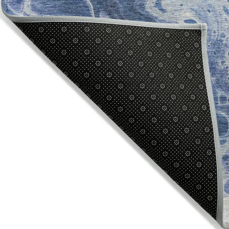 3' X 5' Navy Blue And Ivory Abstract Washable Indoor Outdoor Area Rug