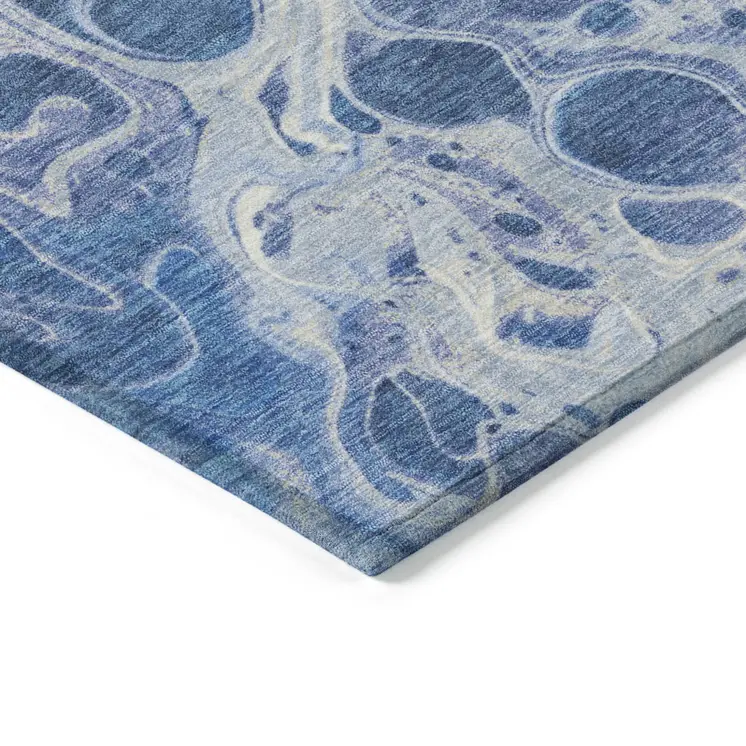 3' X 5' Navy Blue And Ivory Abstract Washable Indoor Outdoor Area Rug
