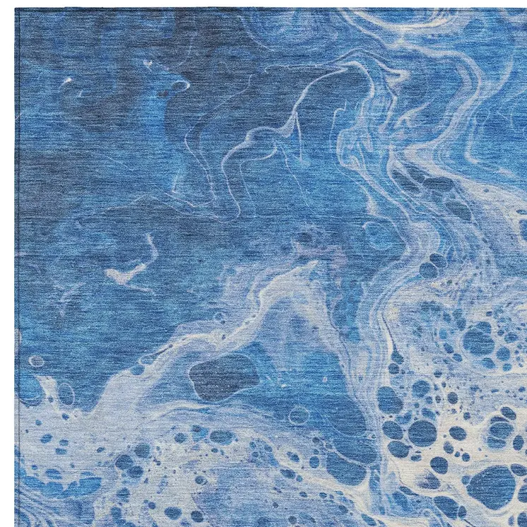 5' X 8' Navy Blue And Ivory Abstract Washable Indoor Outdoor Area Rug