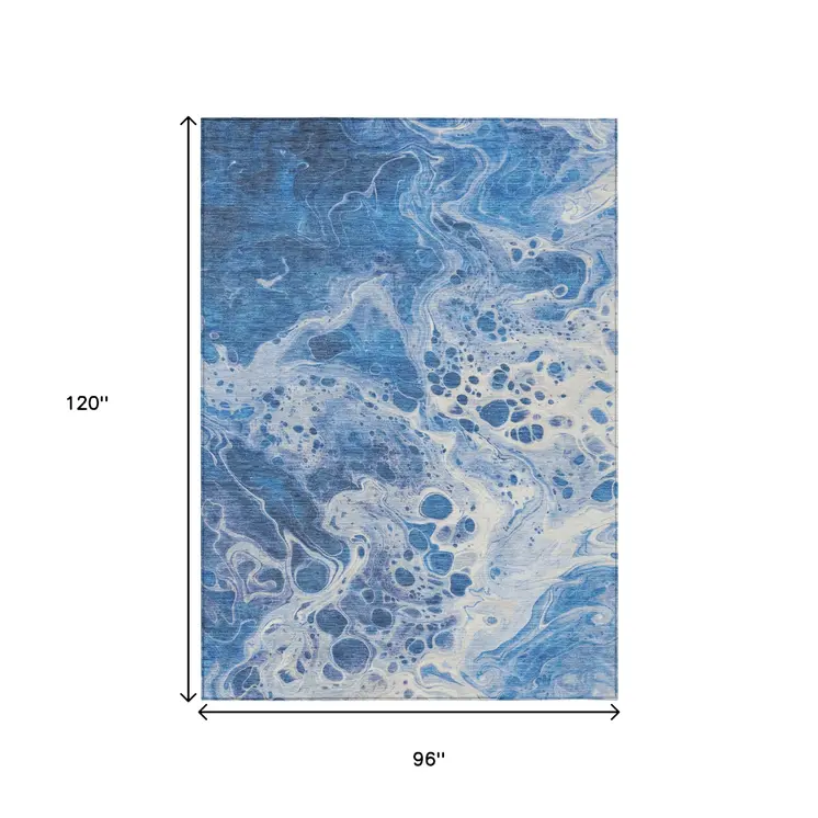 8' X 10' Navy Blue And Ivory Abstract Washable Indoor Outdoor Area Rug
