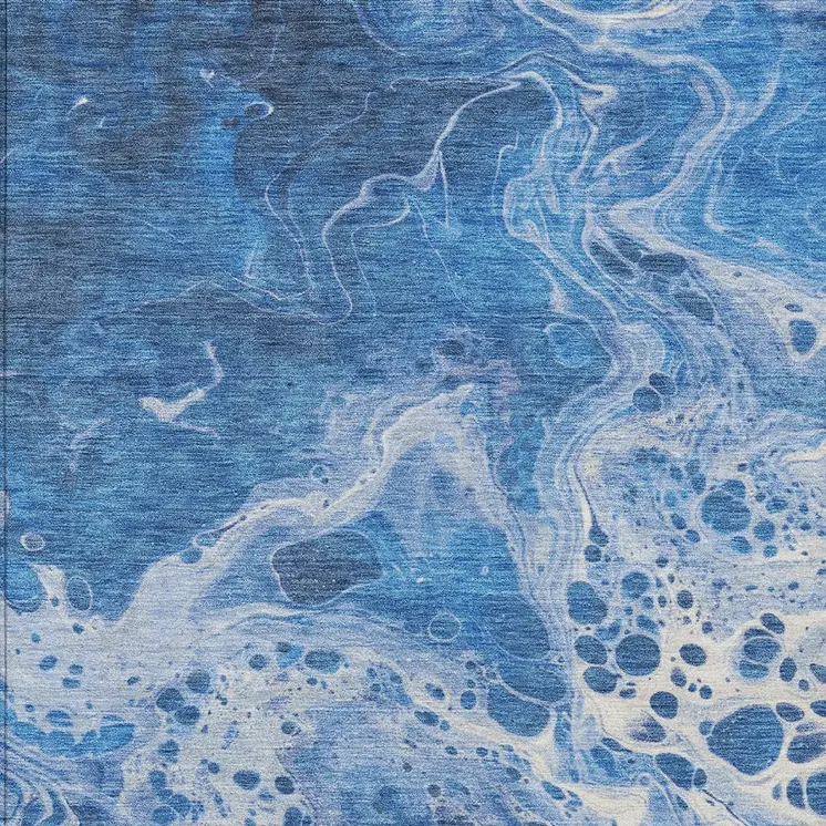 8' X 10' Navy Blue And Ivory Abstract Washable Indoor Outdoor Area Rug