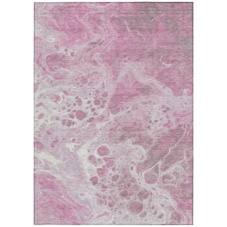 8' X 10' Pink And Ivory Abstract Washable Indoor Outdoor Area Rug