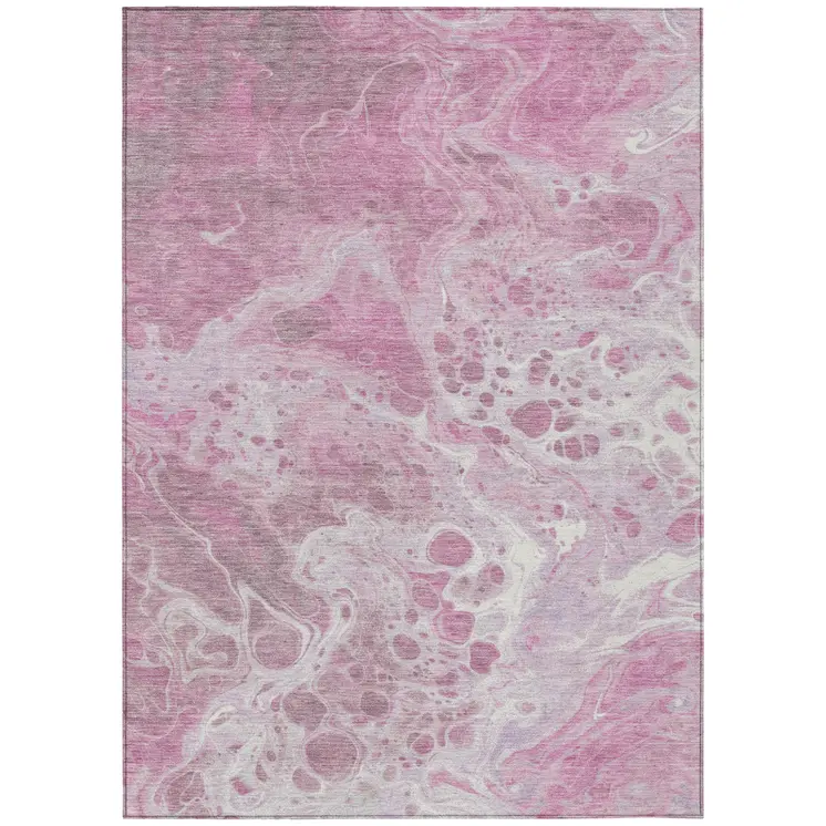 8' X 10' Pink And Ivory Abstract Washable Indoor Outdoor Area Rug