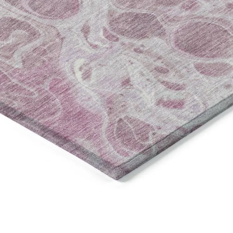 8' X 10' Pink And Ivory Abstract Washable Indoor Outdoor Area Rug