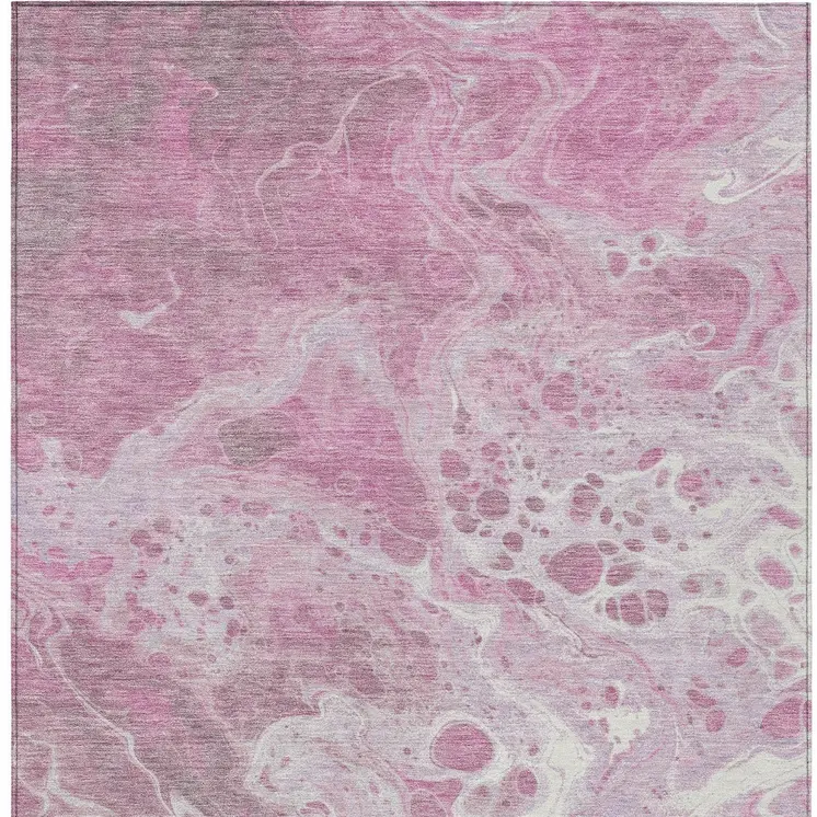 10' X 14' Pink And Ivory Abstract Washable Indoor Outdoor Area Rug