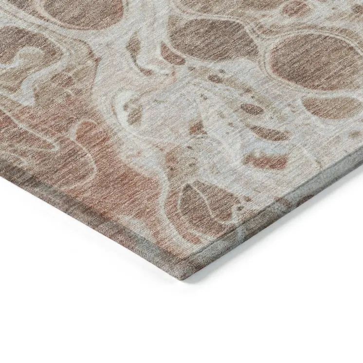 3' X 5' Rust And Ivory Abstract Washable Indoor Outdoor Area Rug