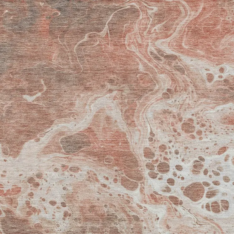 3' X 5' Rust And Ivory Abstract Washable Indoor Outdoor Area Rug