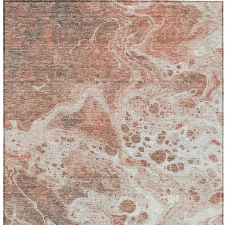 5' X 8' Rust And Ivory Abstract Washable Indoor Outdoor Area Rug