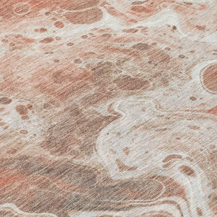 8' Rust And Ivory Round Abstract Washable Indoor Outdoor Area Rug
