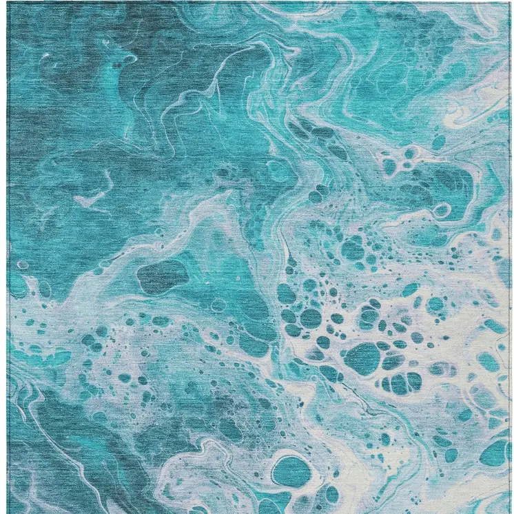 8' X 10' Teal Blue And Ivory Abstract Washable Indoor Outdoor Area Rug