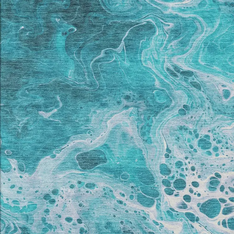 8' X 10' Teal Blue And Ivory Abstract Washable Indoor Outdoor Area Rug