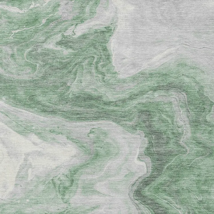 3' X 5' Green And Silver Abstract Washable Indoor Outdoor Area Rug