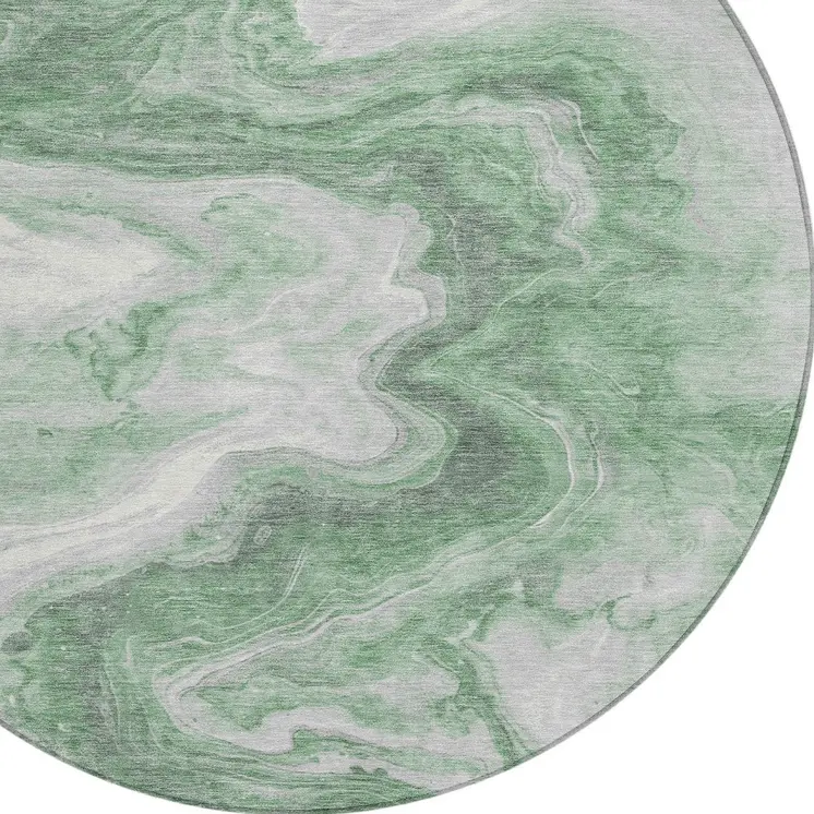8' Green And Silver Round Abstract Washable Indoor Outdoor Area Rug