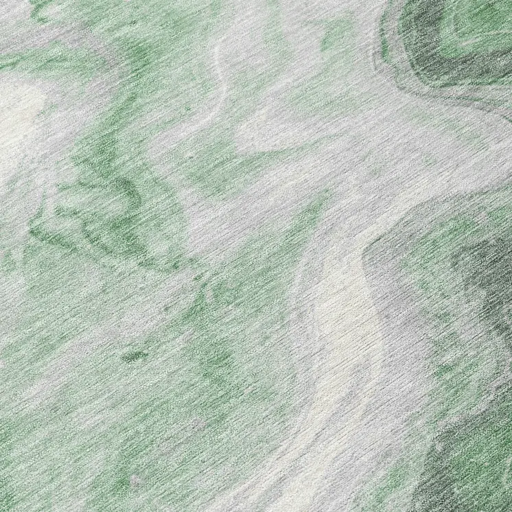 8' Green And Silver Round Abstract Washable Indoor Outdoor Area Rug