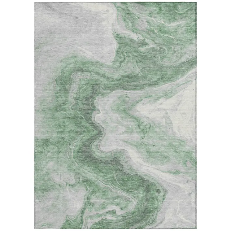 8' X 10' Green And Silver Abstract Washable Indoor Outdoor Area Rug