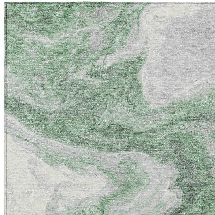 9' X 12' Green And Silver Abstract Washable Indoor Outdoor Area Rug