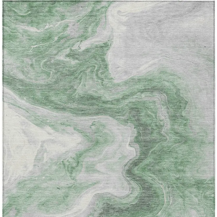 10' X 14' Green And Silver Abstract Washable Indoor Outdoor Area Rug