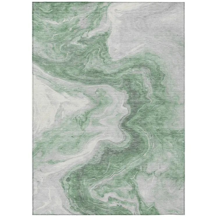 10' X 14' Green And Silver Abstract Washable Indoor Outdoor Area Rug