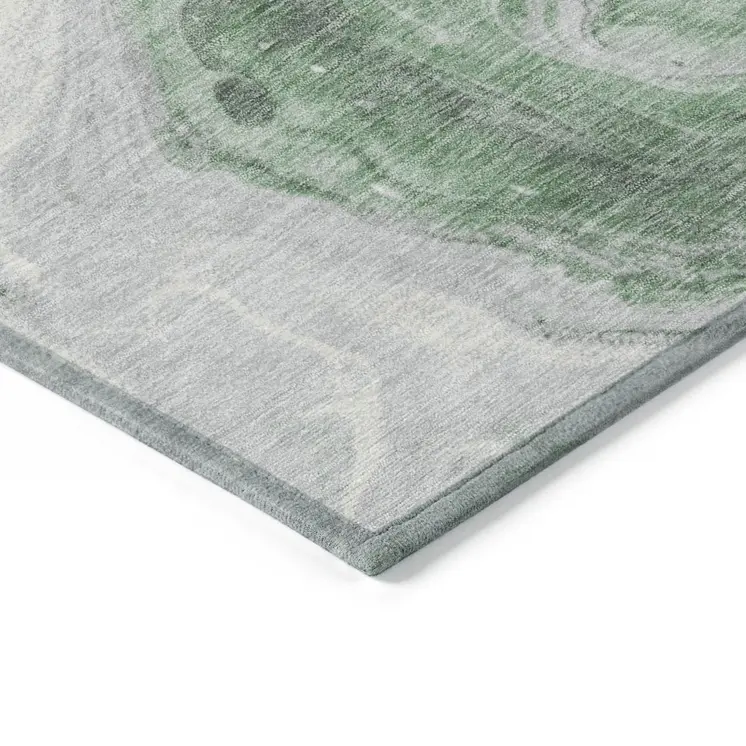 10' X 14' Green And Silver Abstract Washable Indoor Outdoor Area Rug