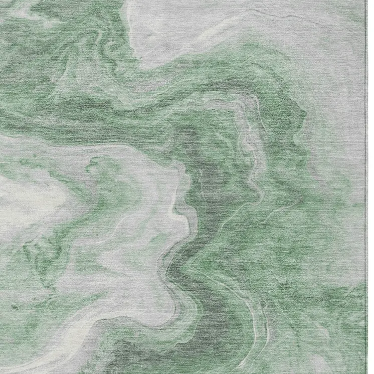 10' X 14' Green And Silver Abstract Washable Indoor Outdoor Area Rug