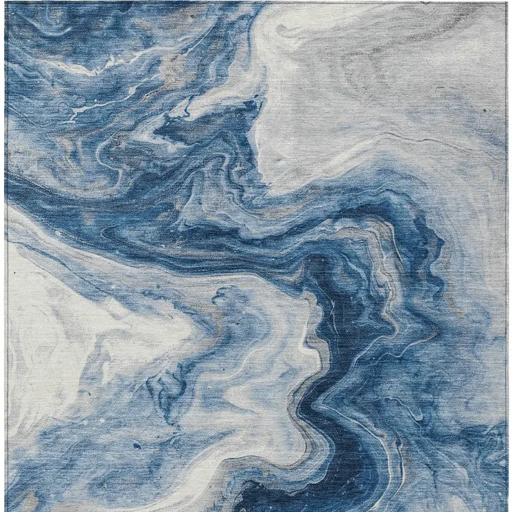 3' X 5' Navy Blue And Silver Abstract Washable Indoor Outdoor Area Rug