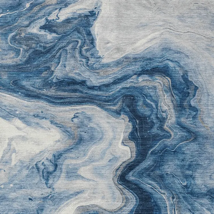 3' X 5' Navy Blue And Silver Abstract Washable Indoor Outdoor Area Rug