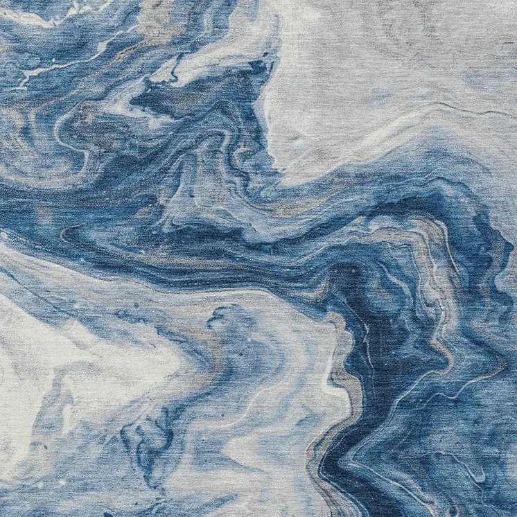 5' X 8' Navy Blue And Silver Abstract Washable Indoor Outdoor Area Rug