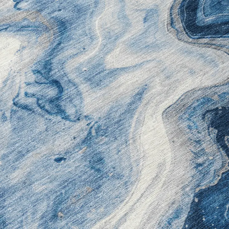 8' Navy Blue And Silver Round Abstract Washable Indoor Outdoor Area Rug