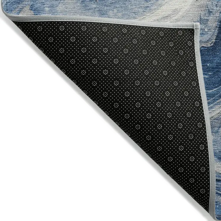 10' X 14' Navy Blue And Silver Abstract Washable Indoor Outdoor Area Rug