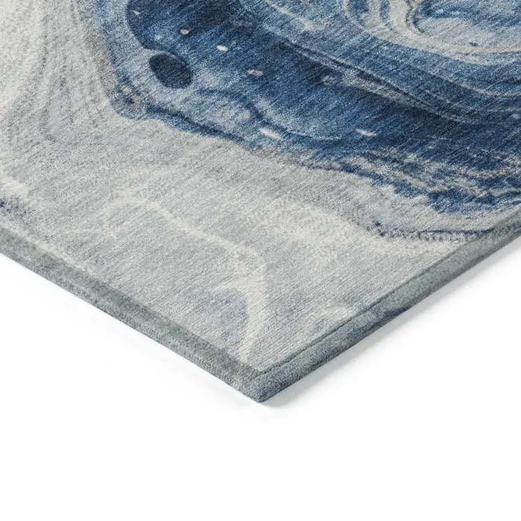 10' X 14' Navy Blue And Silver Abstract Washable Indoor Outdoor Area Rug