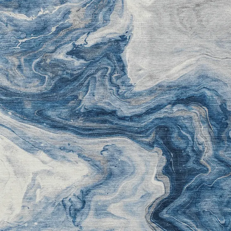 10' X 14' Navy Blue And Silver Abstract Washable Indoor Outdoor Area Rug