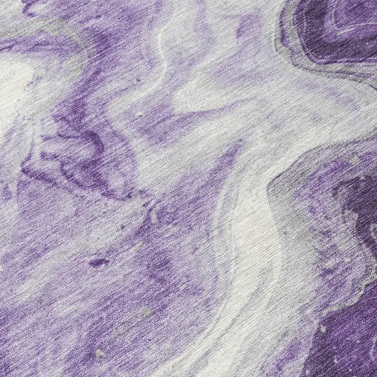 8' Purple And Silver Round Abstract Washable Indoor Outdoor Area Rug