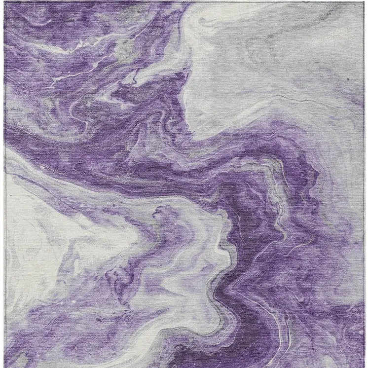 8' X 10' Purple And Silver Abstract Washable Indoor Outdoor Area Rug