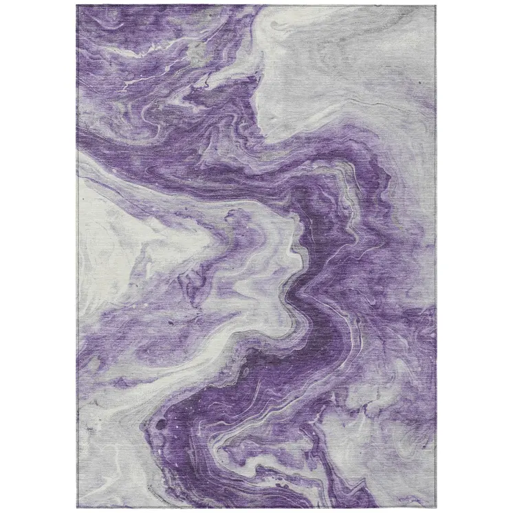 8' X 10' Purple And Silver Abstract Washable Indoor Outdoor Area Rug