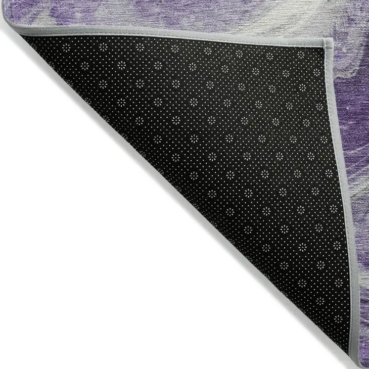 8' X 10' Purple And Silver Abstract Washable Indoor Outdoor Area Rug